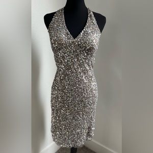 Nightway Silver Sequin Cocktail Dress Size 8